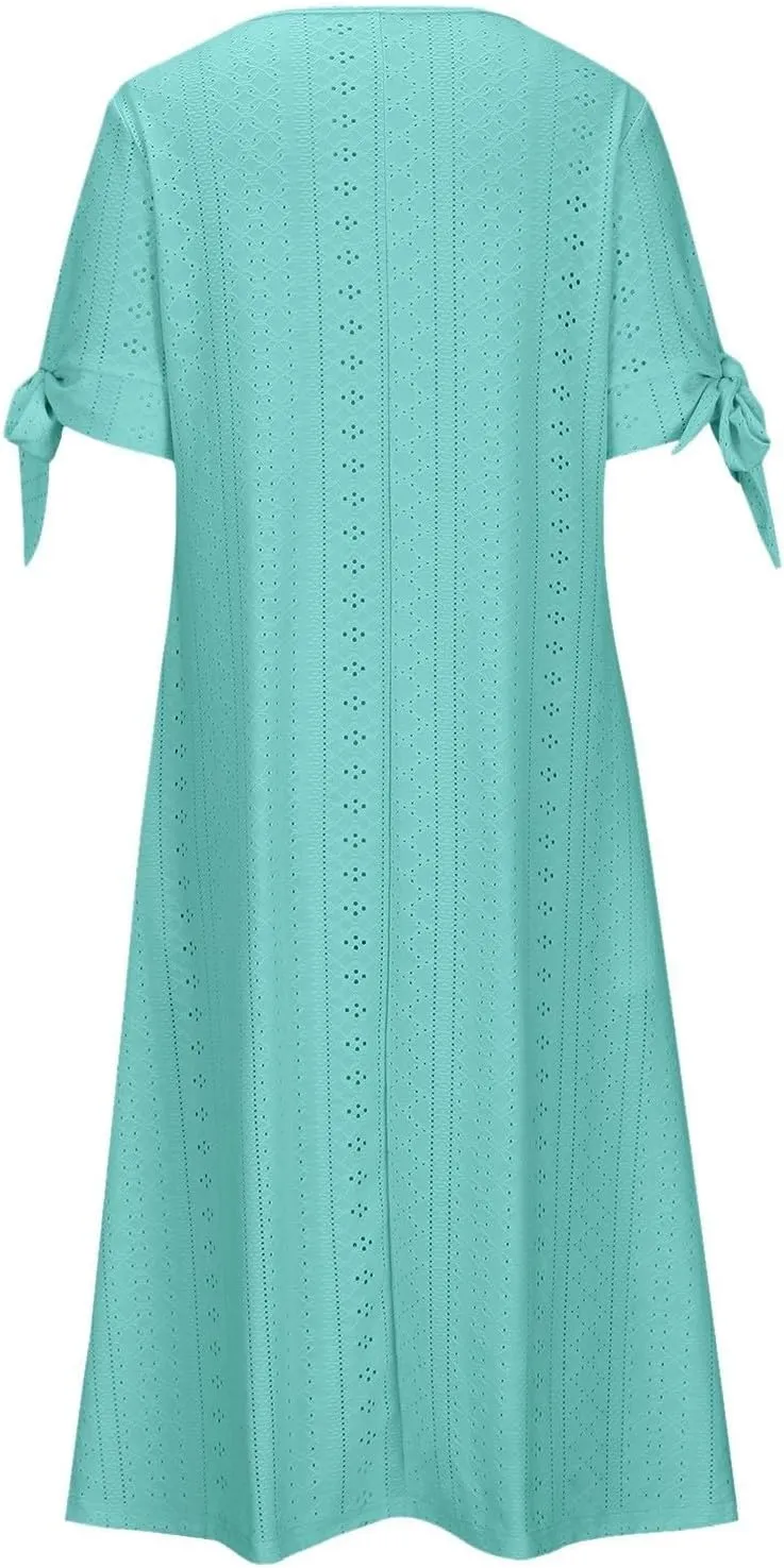 Summer Dresses for Women Short Sleeve Boho Travel Dresses Beach Wear Party Maxi Solid Color Vacation Dress 2025