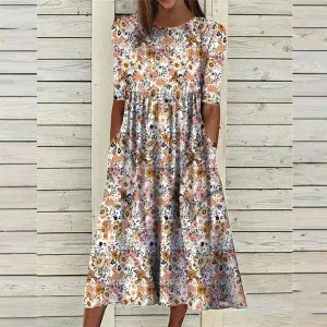 Summer Printed Woman Loose Pockets Long Dresses