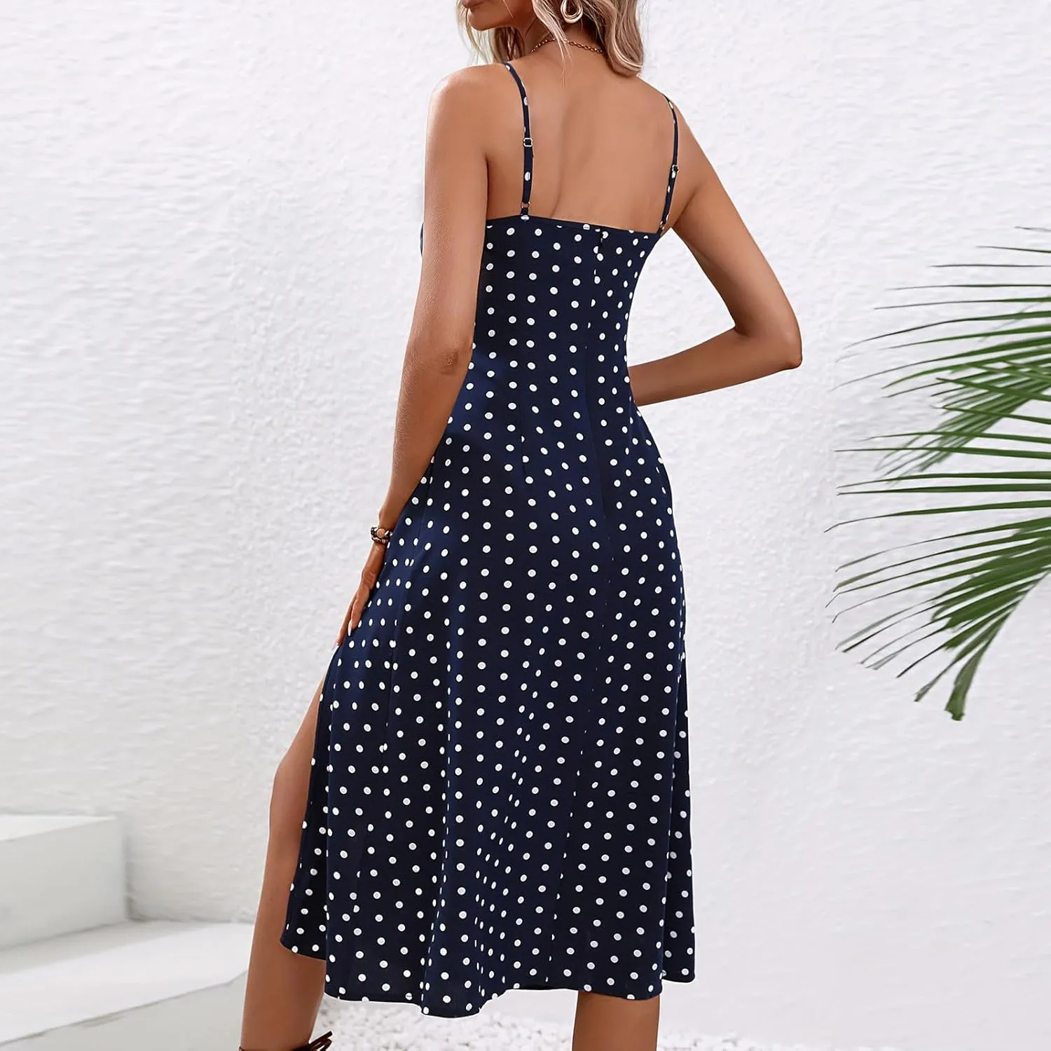 Sundresses for Women 2024 Sexy Boho Spaghetti Strap Polka Dot Tank Dress Flowy High Side Split Long Maxi Dresses