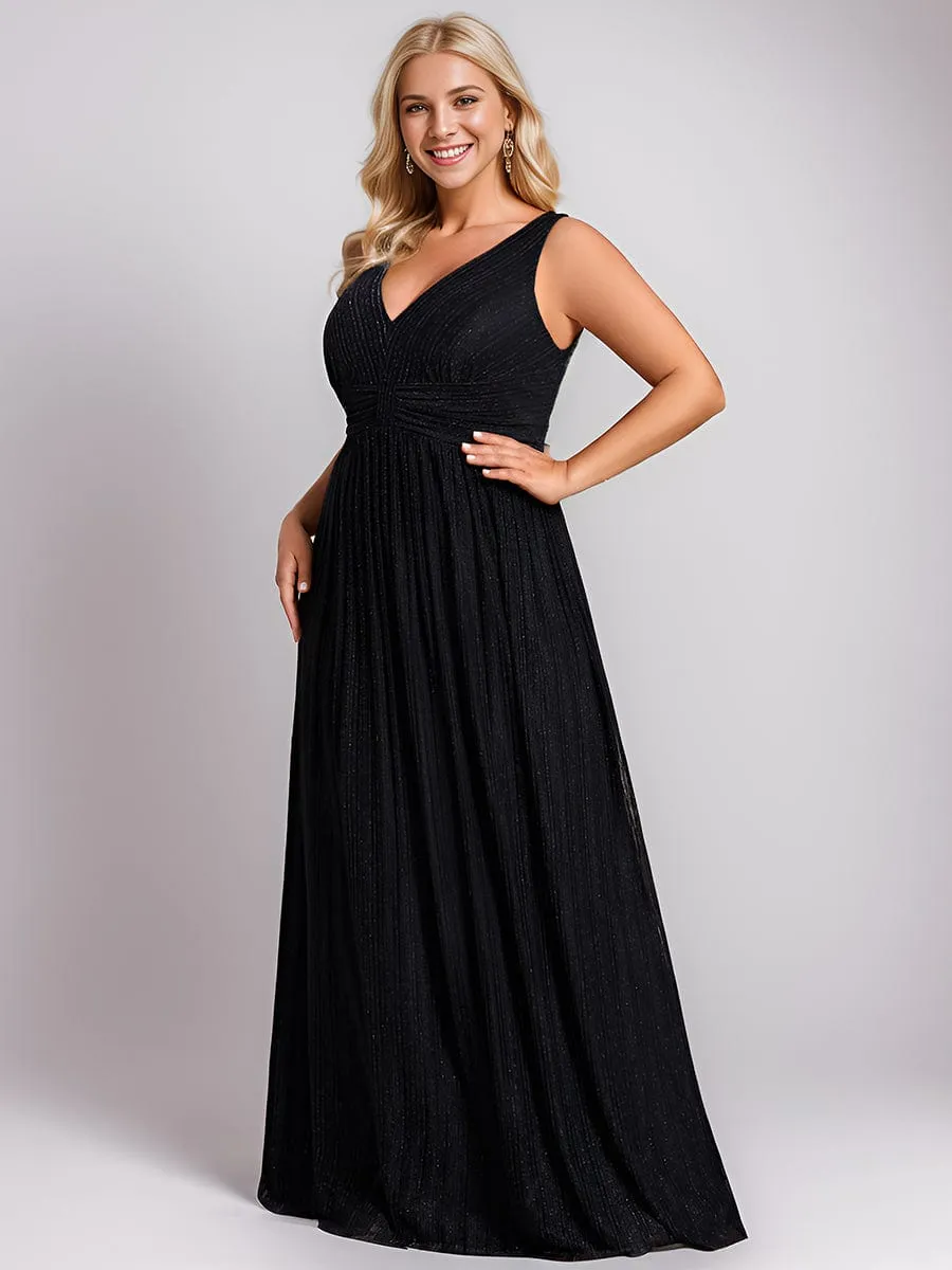V-Neck Sleeveless A-Line Evening Dress with Subtle Glitter