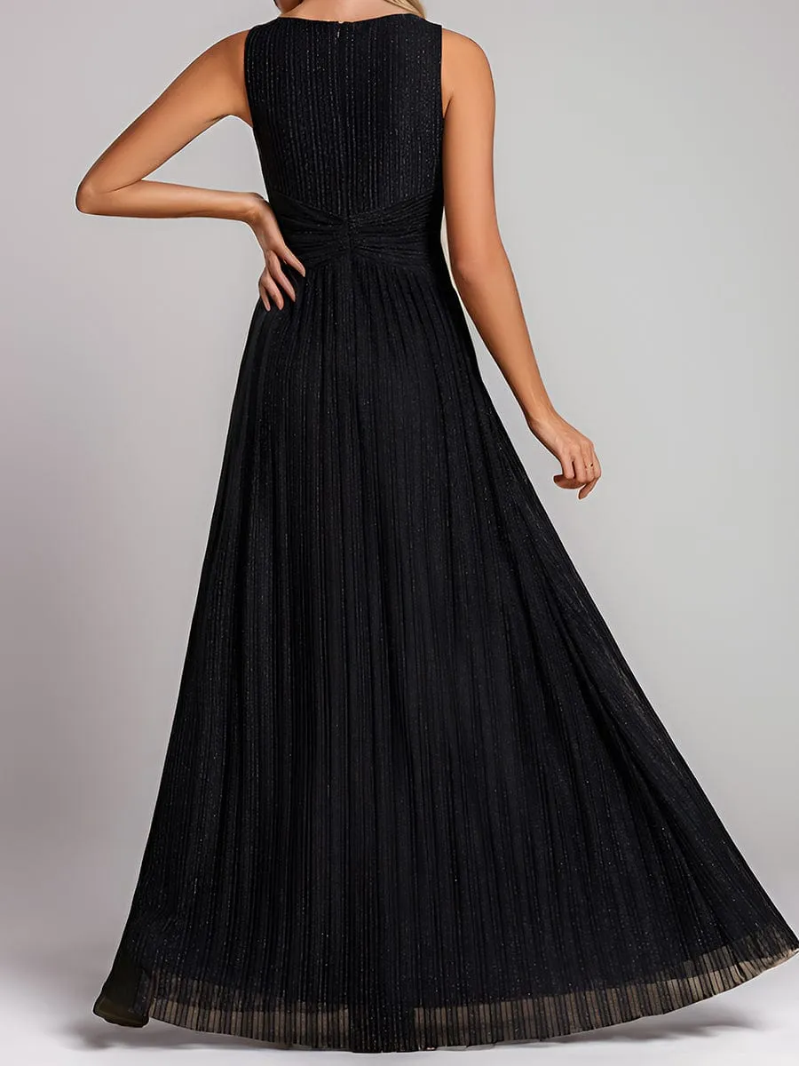 V-Neck Sleeveless A-Line Evening Dress with Subtle Glitter