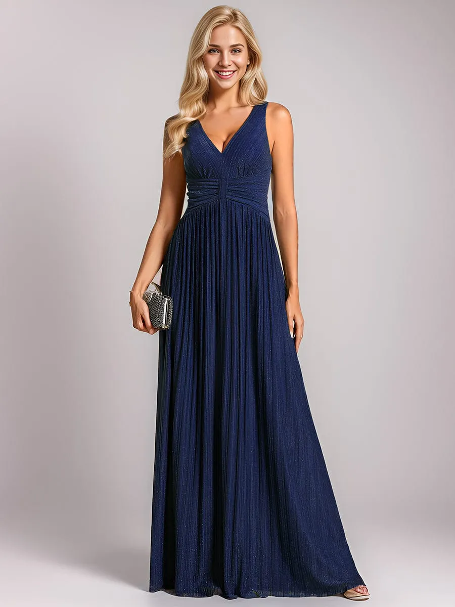 V-Neck Sleeveless A-Line Evening Dress with Subtle Glitter