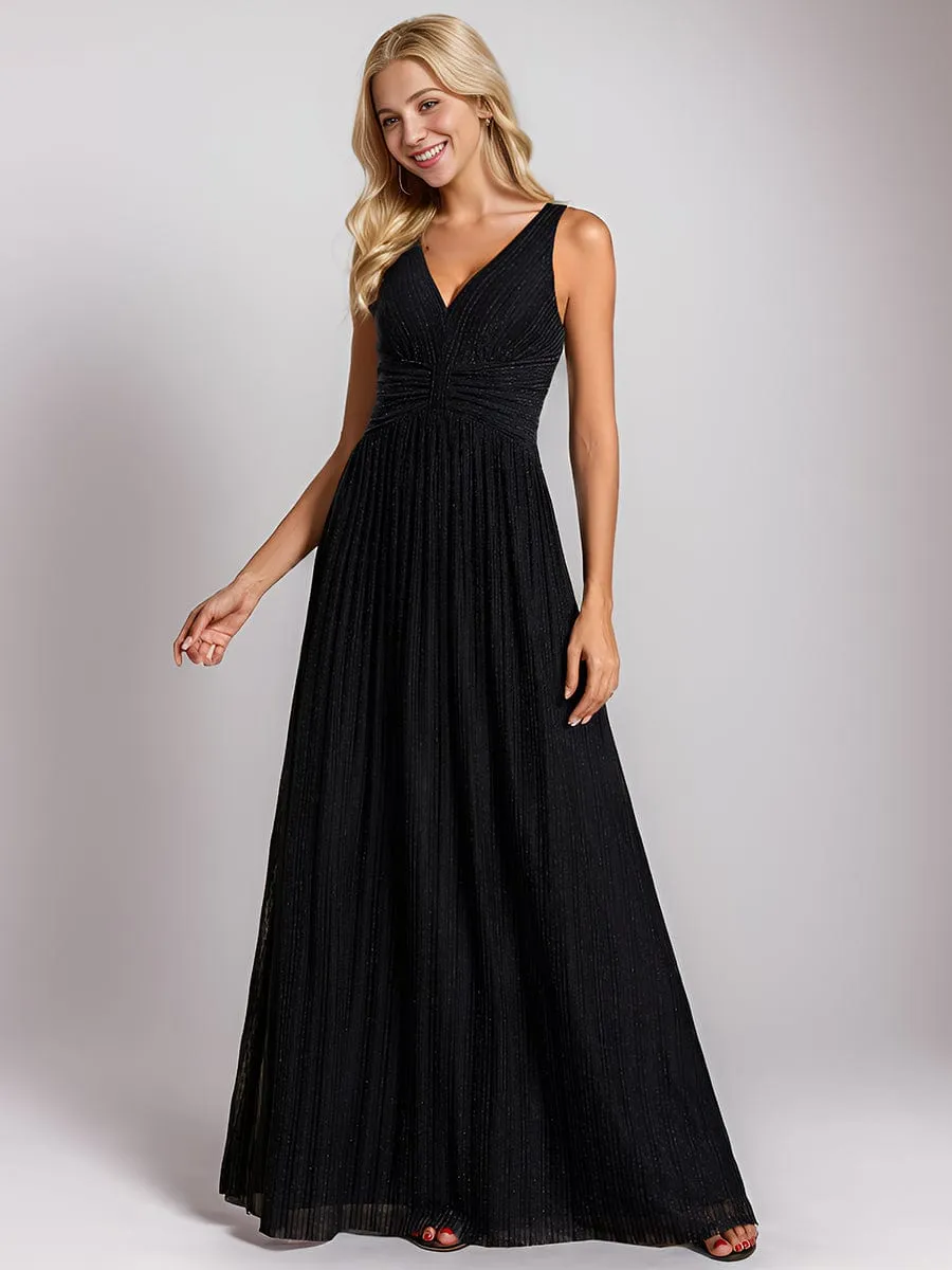 V-Neck Sleeveless A-Line Evening Dress with Subtle Glitter