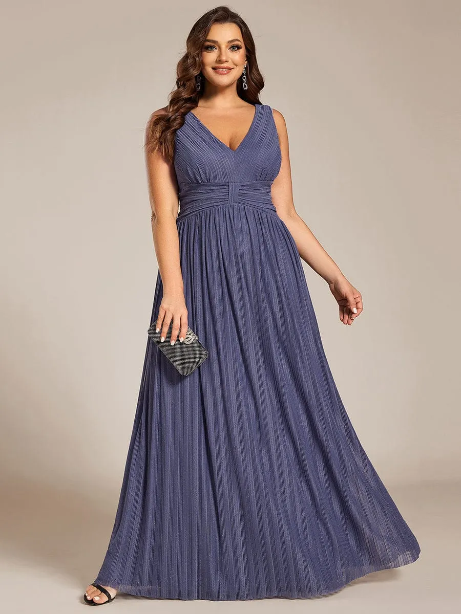 V-Neck Sleeveless A-Line Evening Dress with Subtle Glitter