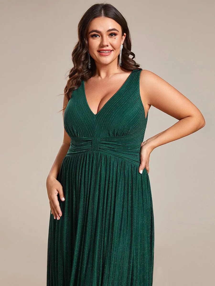 V-Neck Sleeveless A-Line Evening Dress with Subtle Glitter