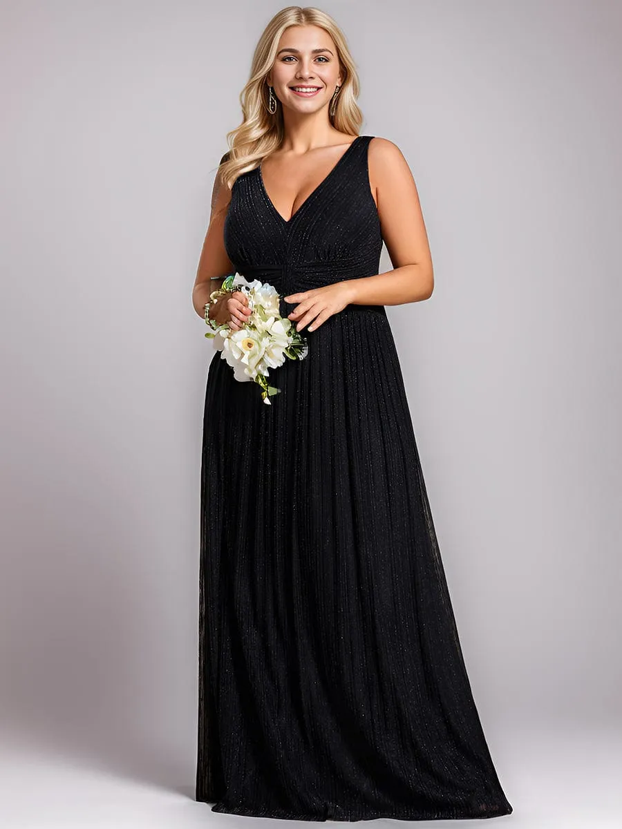 V-Neck Sleeveless A-Line Evening Dress with Subtle Glitter