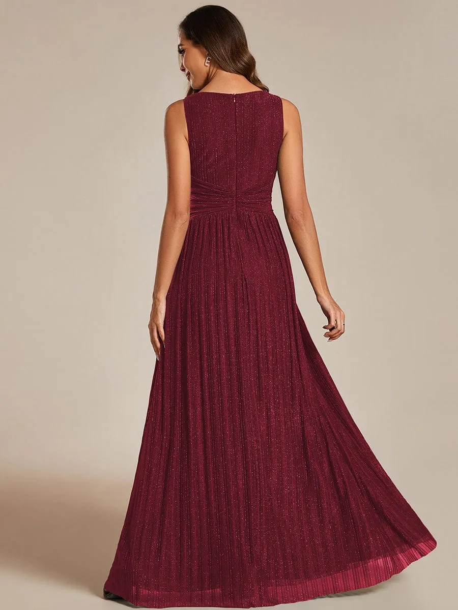 V-Neck Sleeveless A-Line Evening Dress with Subtle Glitter