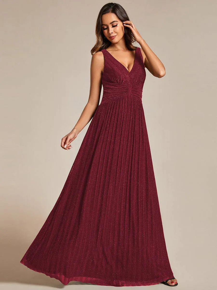 V-Neck Sleeveless A-Line Evening Dress with Subtle Glitter