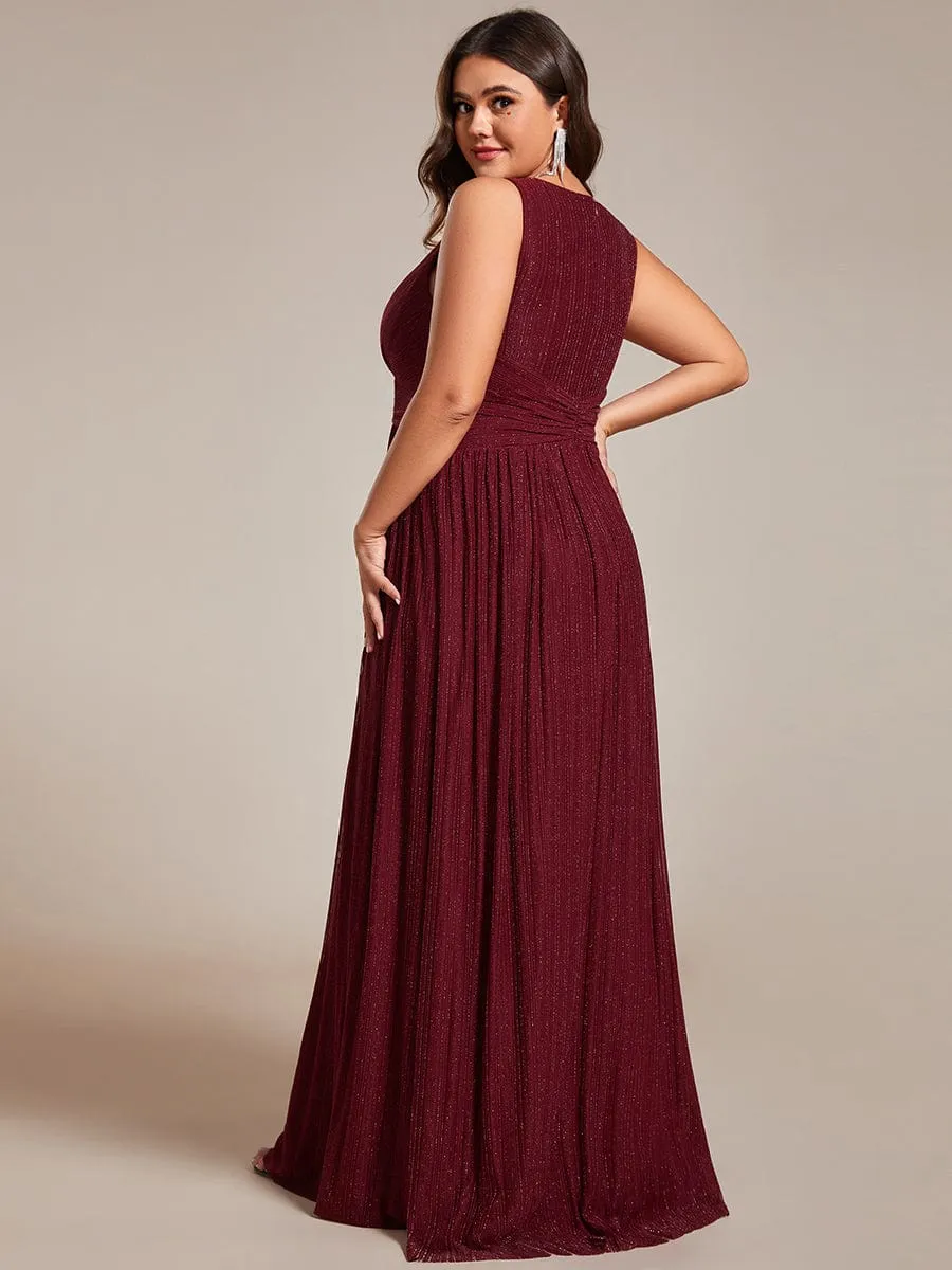 V-Neck Sleeveless A-Line Evening Dress with Subtle Glitter