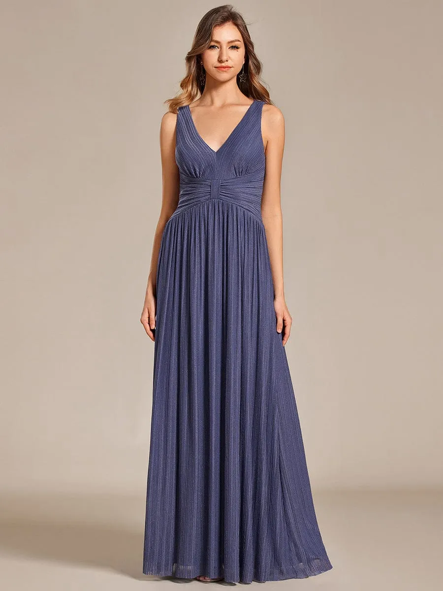 V-Neck Sleeveless A-Line Evening Dress with Subtle Glitter