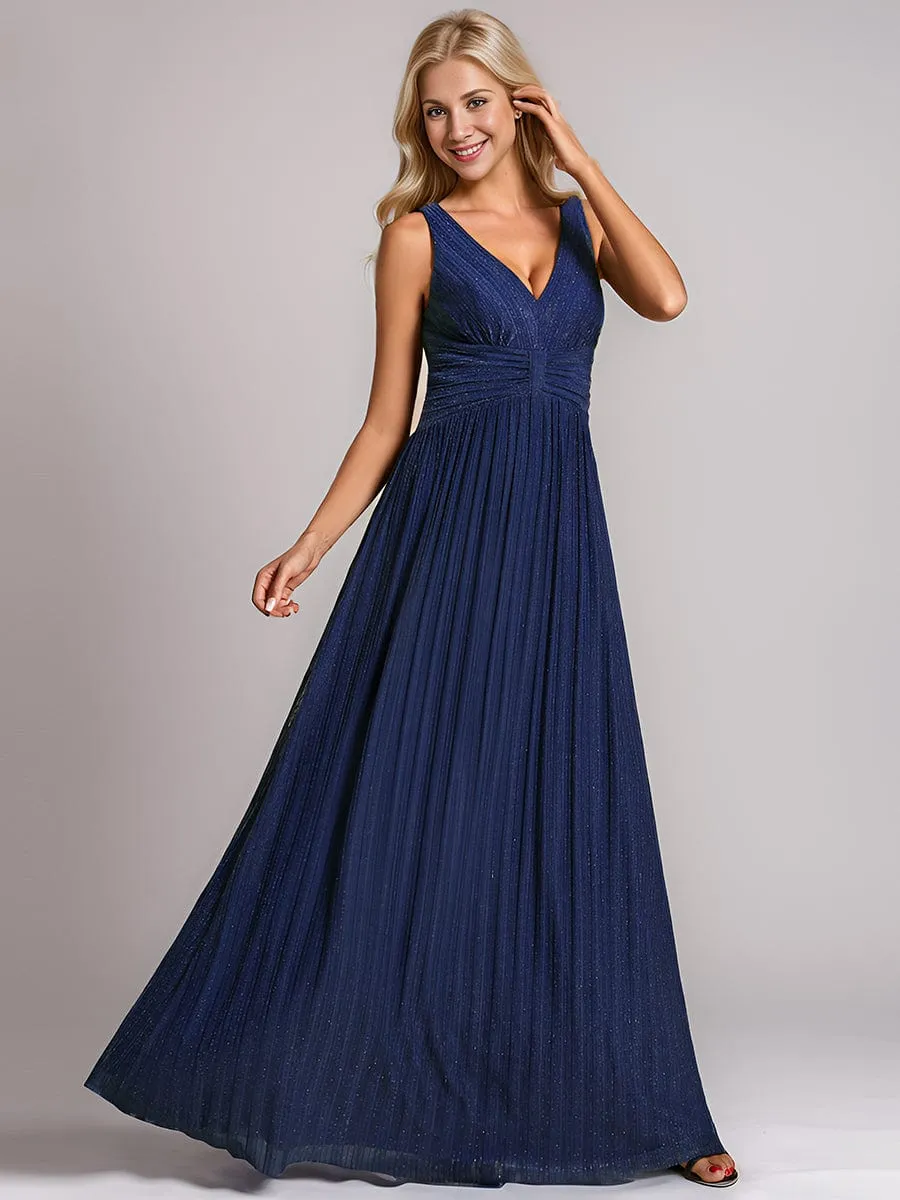 V-Neck Sleeveless A-Line Evening Dress with Subtle Glitter