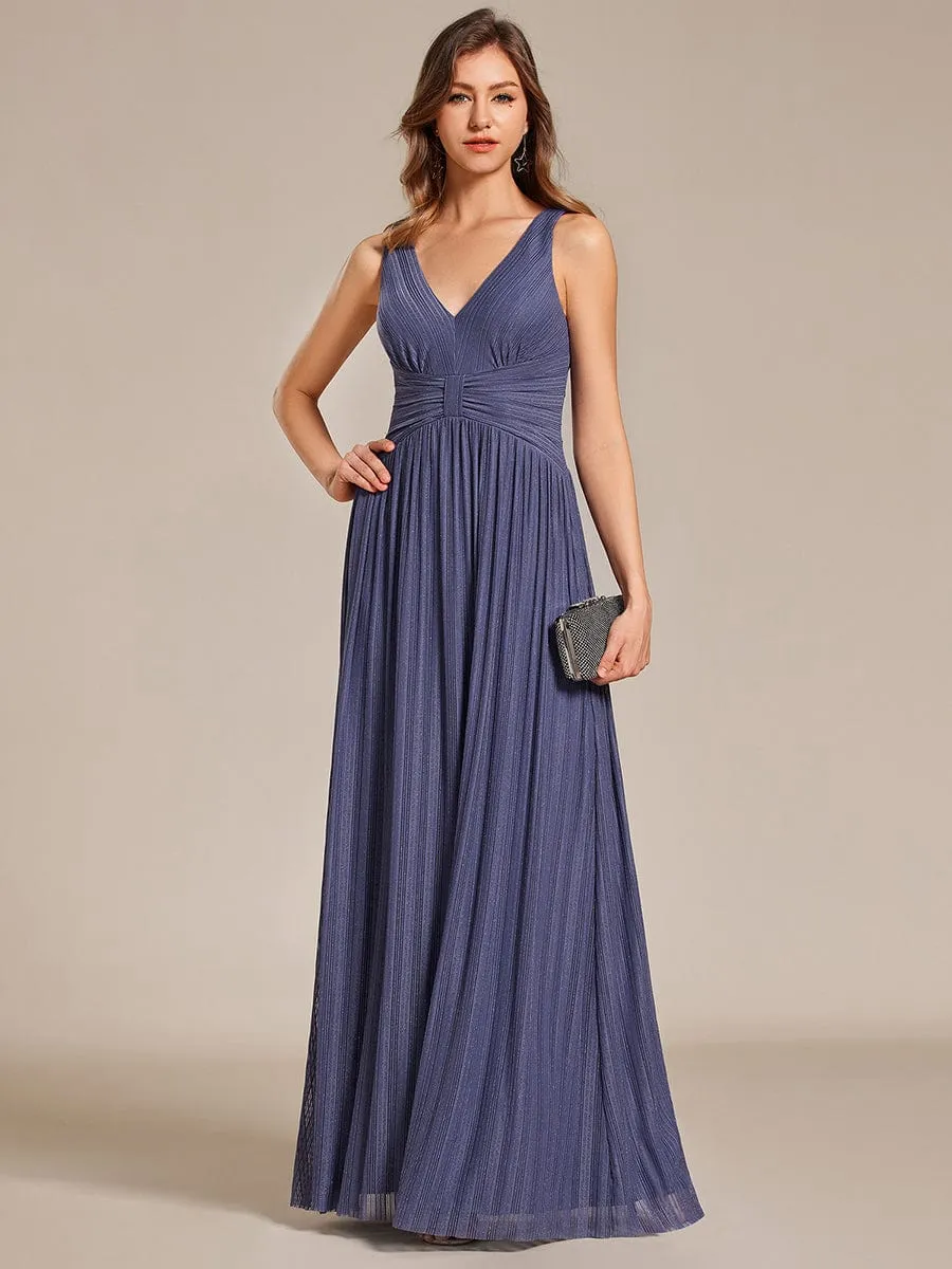 V-Neck Sleeveless A-Line Evening Dress with Subtle Glitter