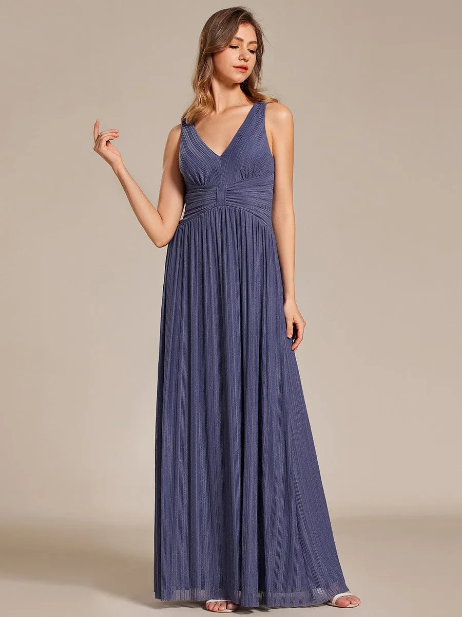 V-Neck Sleeveless A-Line Evening Dress with Subtle Glitter