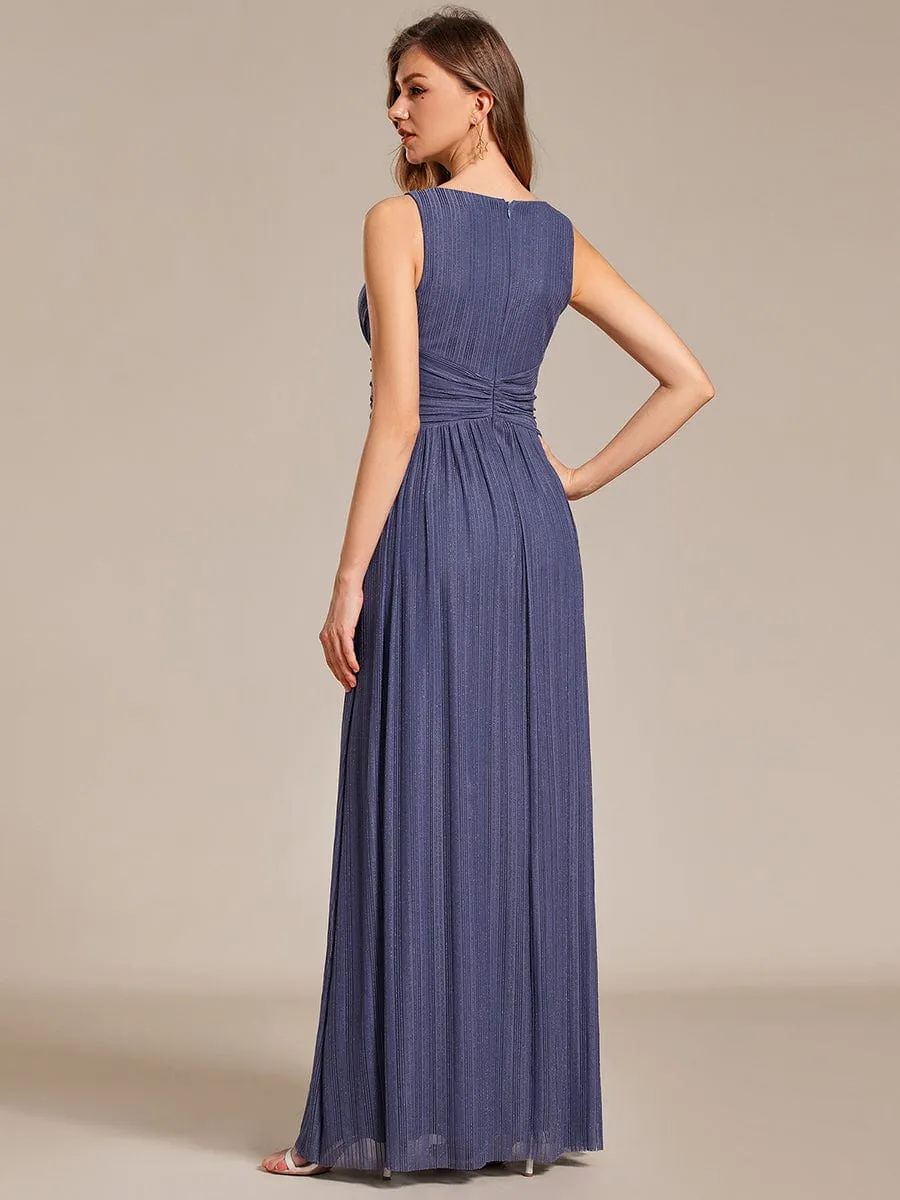 V-Neck Sleeveless A-Line Evening Dress with Subtle Glitter