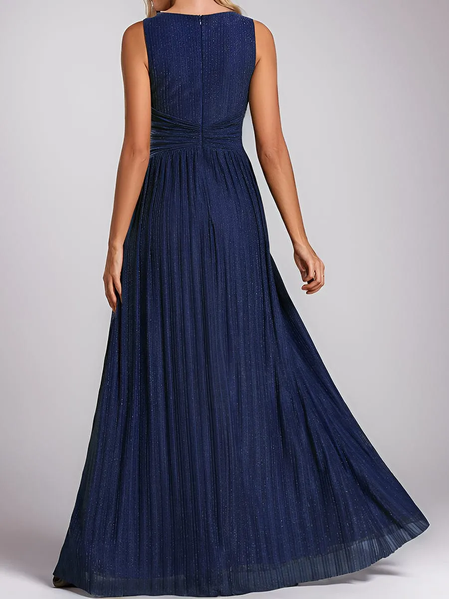 V-Neck Sleeveless A-Line Evening Dress with Subtle Glitter