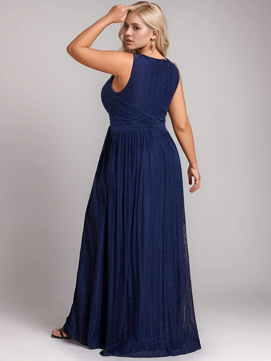 V-Neck Sleeveless A-Line Evening Dress with Subtle Glitter