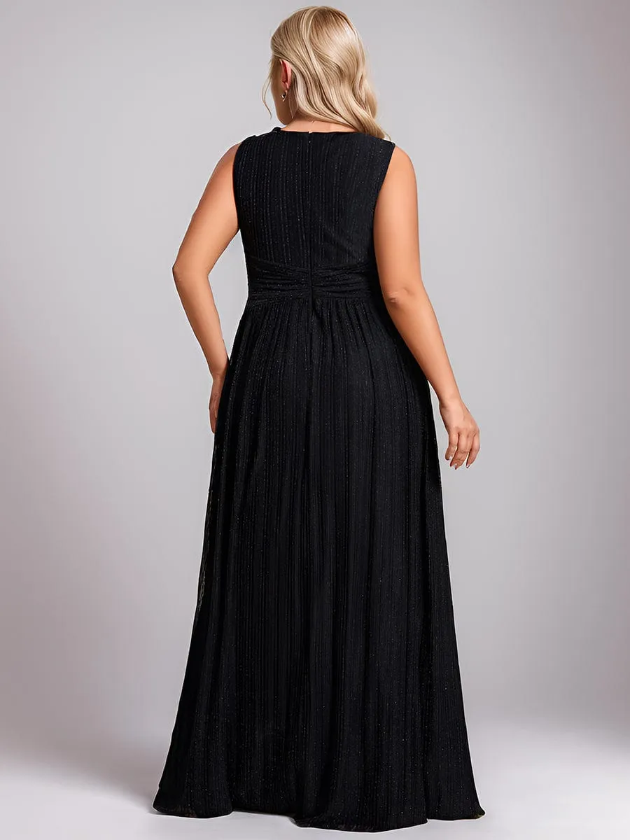 V-Neck Sleeveless A-Line Evening Dress with Subtle Glitter
