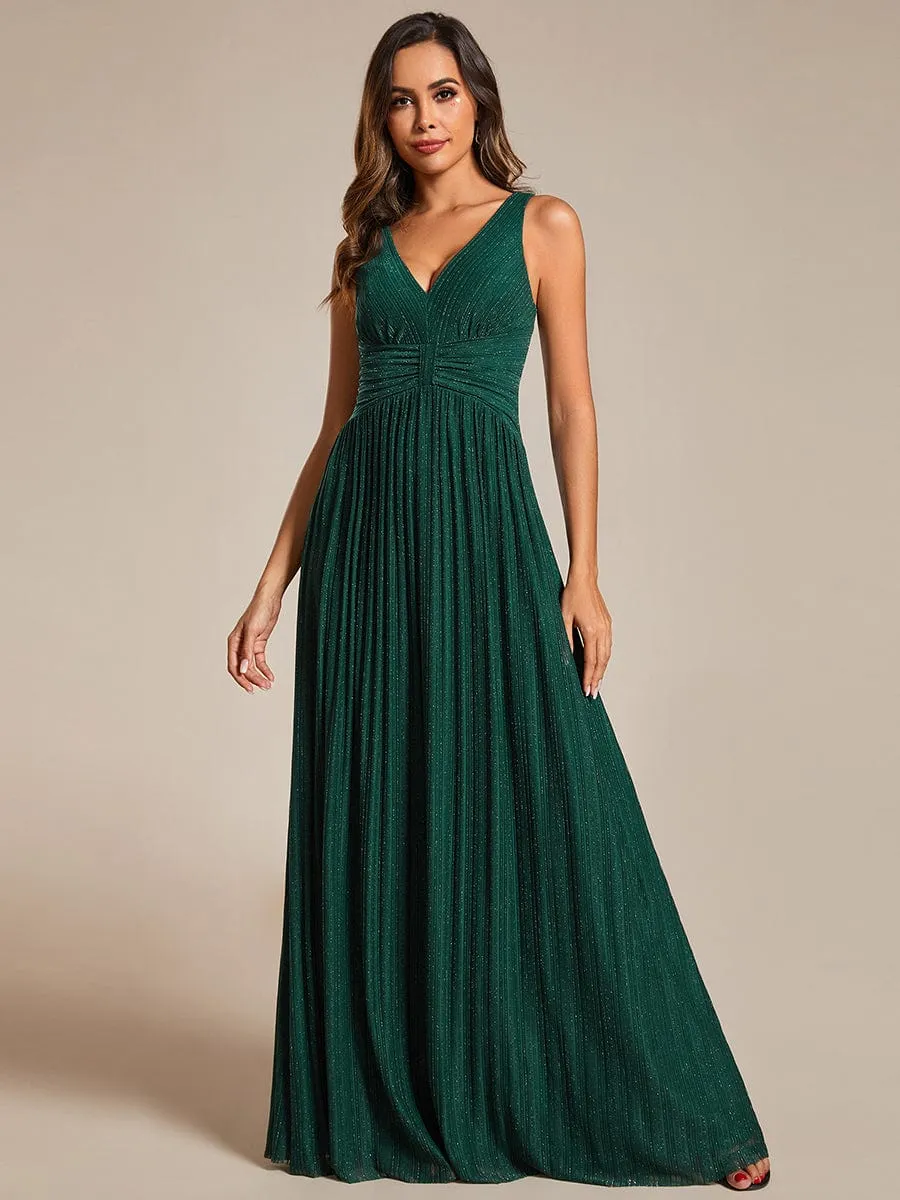 V-Neck Sleeveless A-Line Evening Dress with Subtle Glitter