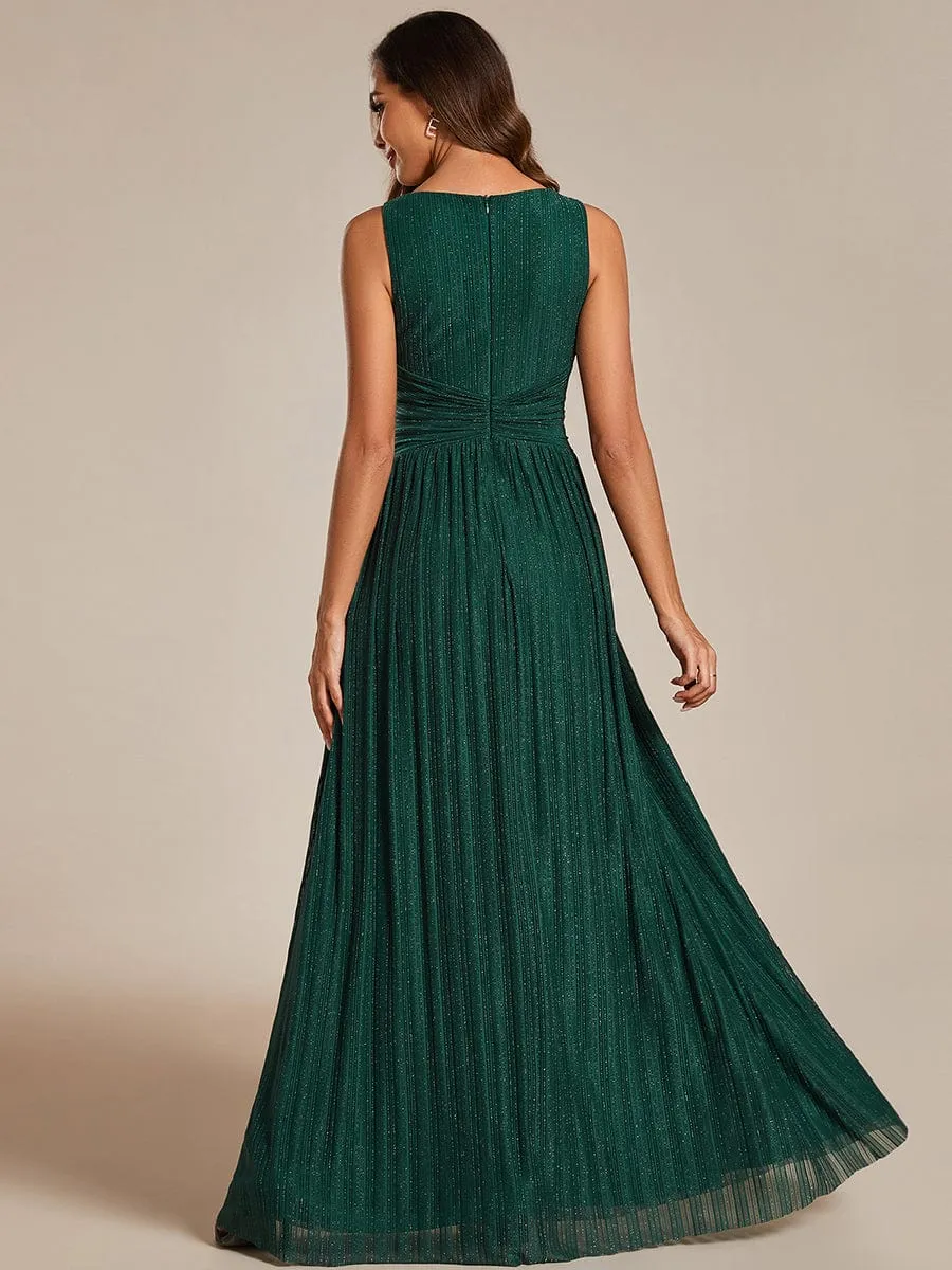 V-Neck Sleeveless A-Line Evening Dress with Subtle Glitter