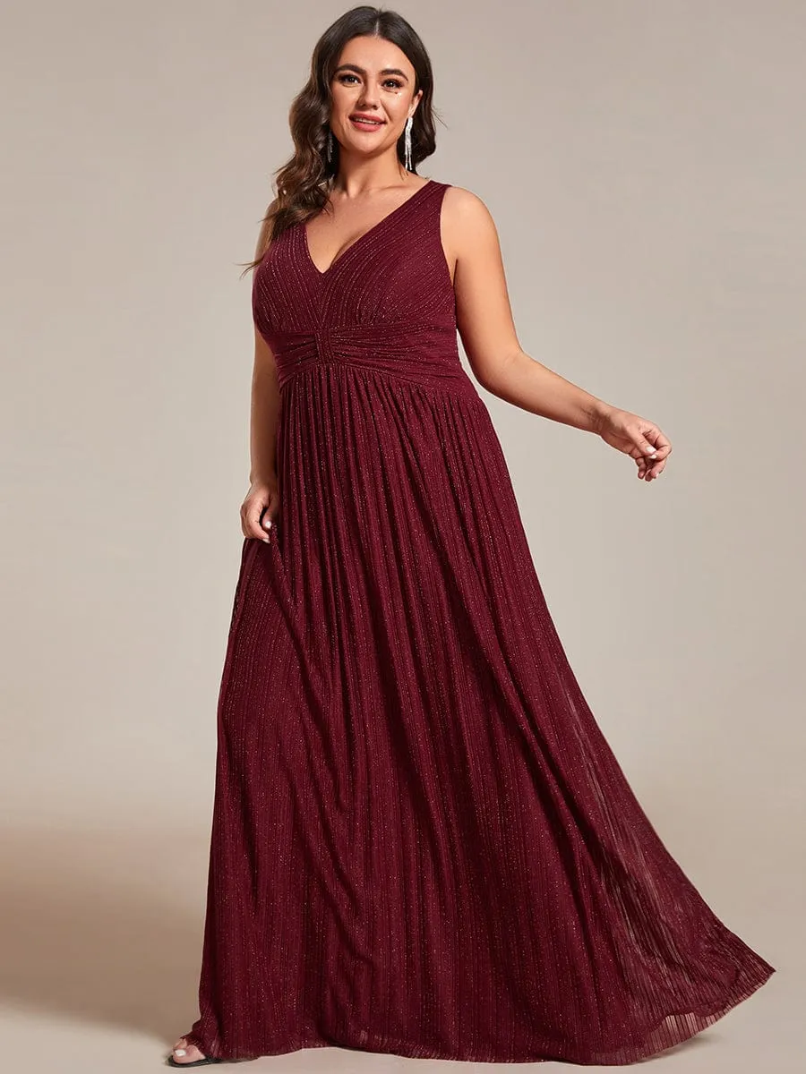 V-Neck Sleeveless A-Line Evening Dress with Subtle Glitter