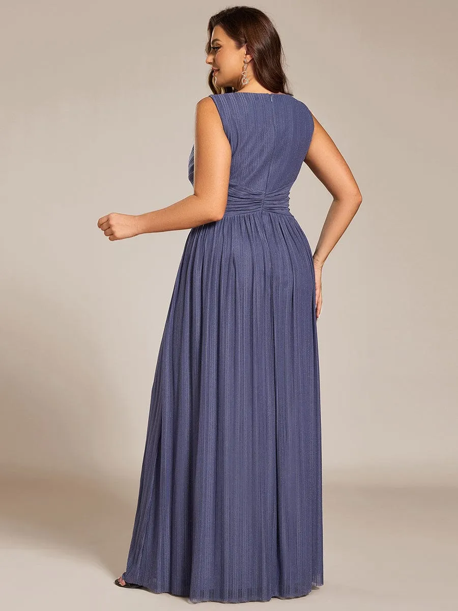 V-Neck Sleeveless A-Line Evening Dress with Subtle Glitter