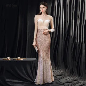 Weiyin AE0581 Robe De Soiree New Sexy 3/4 Sleeve Prom Dress Mermaid Burgundy Sequined Long Evening Dresses Elegant Abendkleider