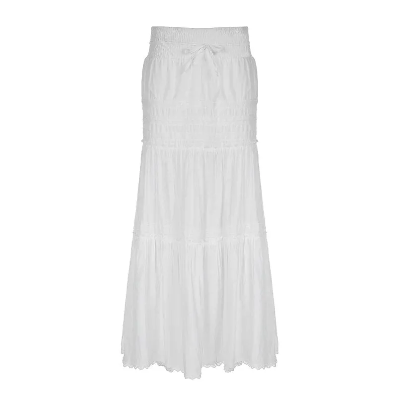 White Loose Low Waist Maxi Skirt