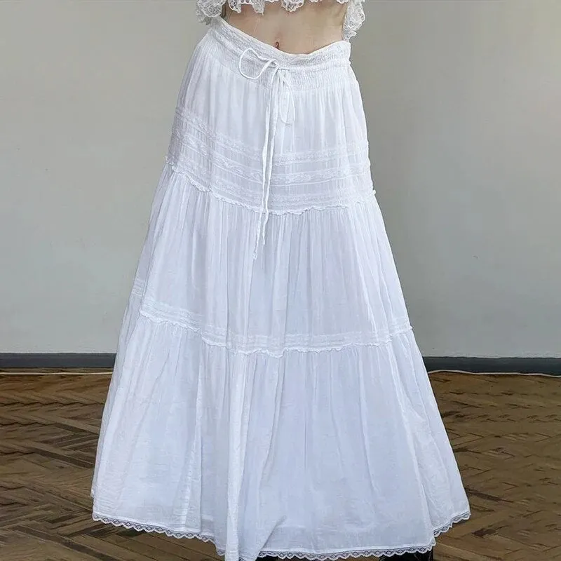 White Loose Low Waist Maxi Skirt