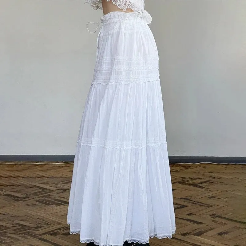 White Loose Low Waist Maxi Skirt