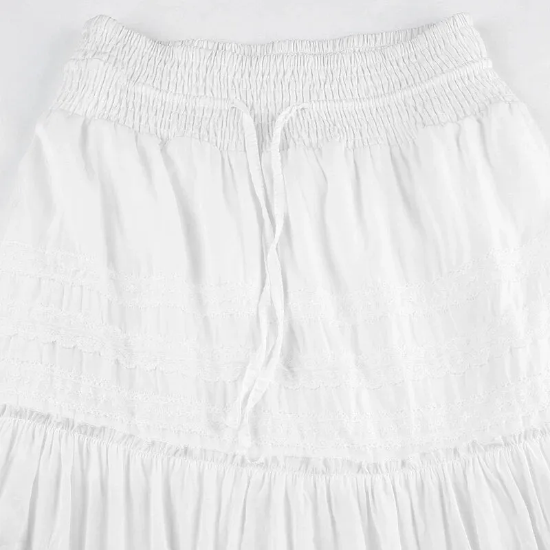 White Loose Low Waist Maxi Skirt
