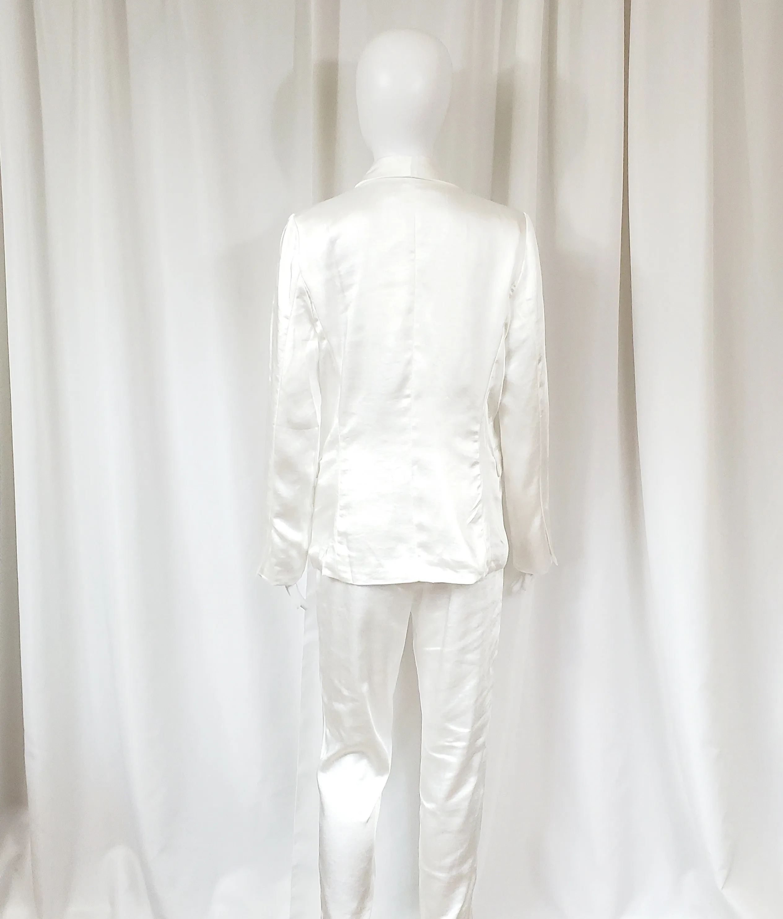 White Satin Double Breasted Pants Suit