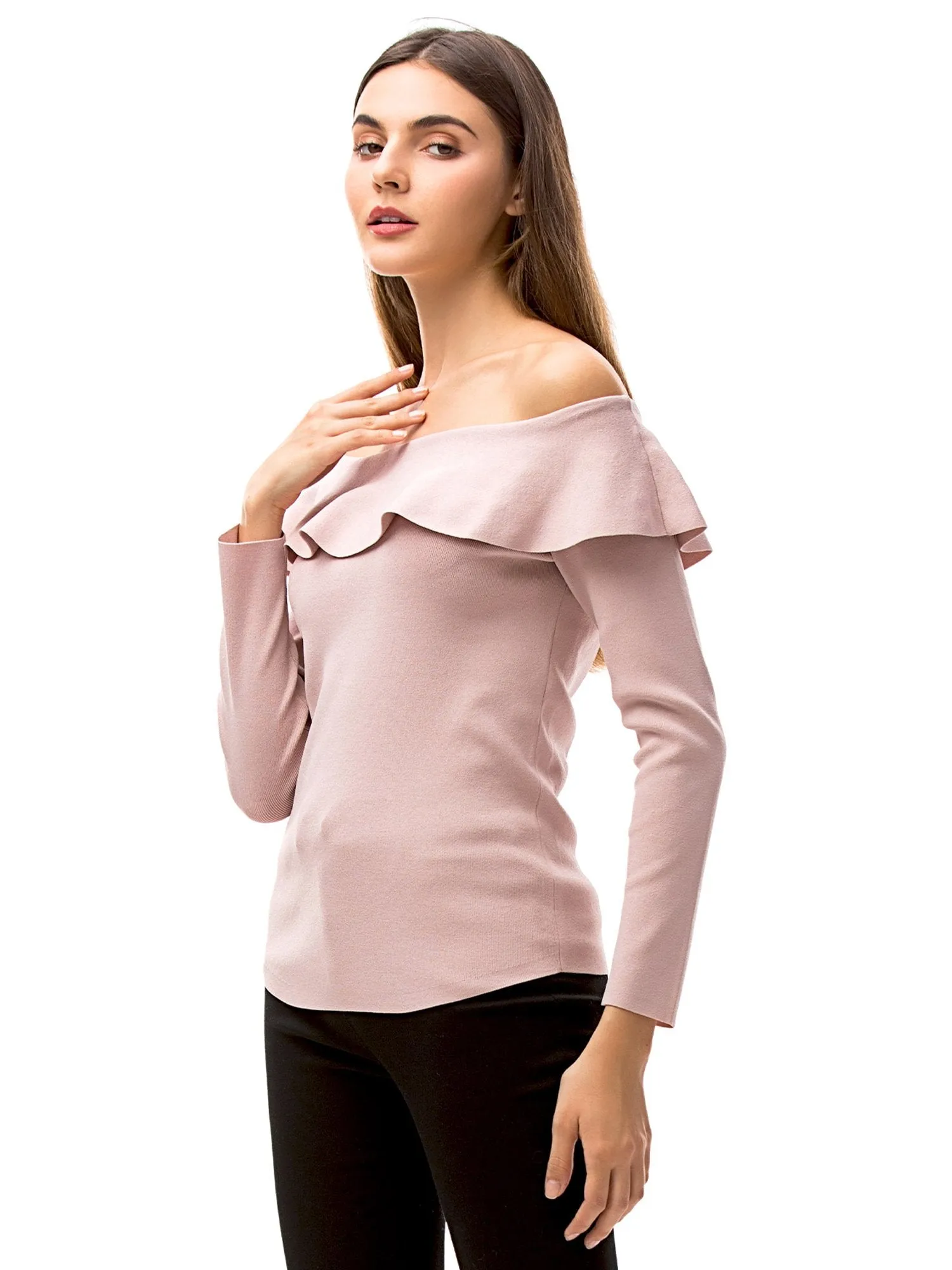 Womens Ruffle Neck Off Shoulder Shirt