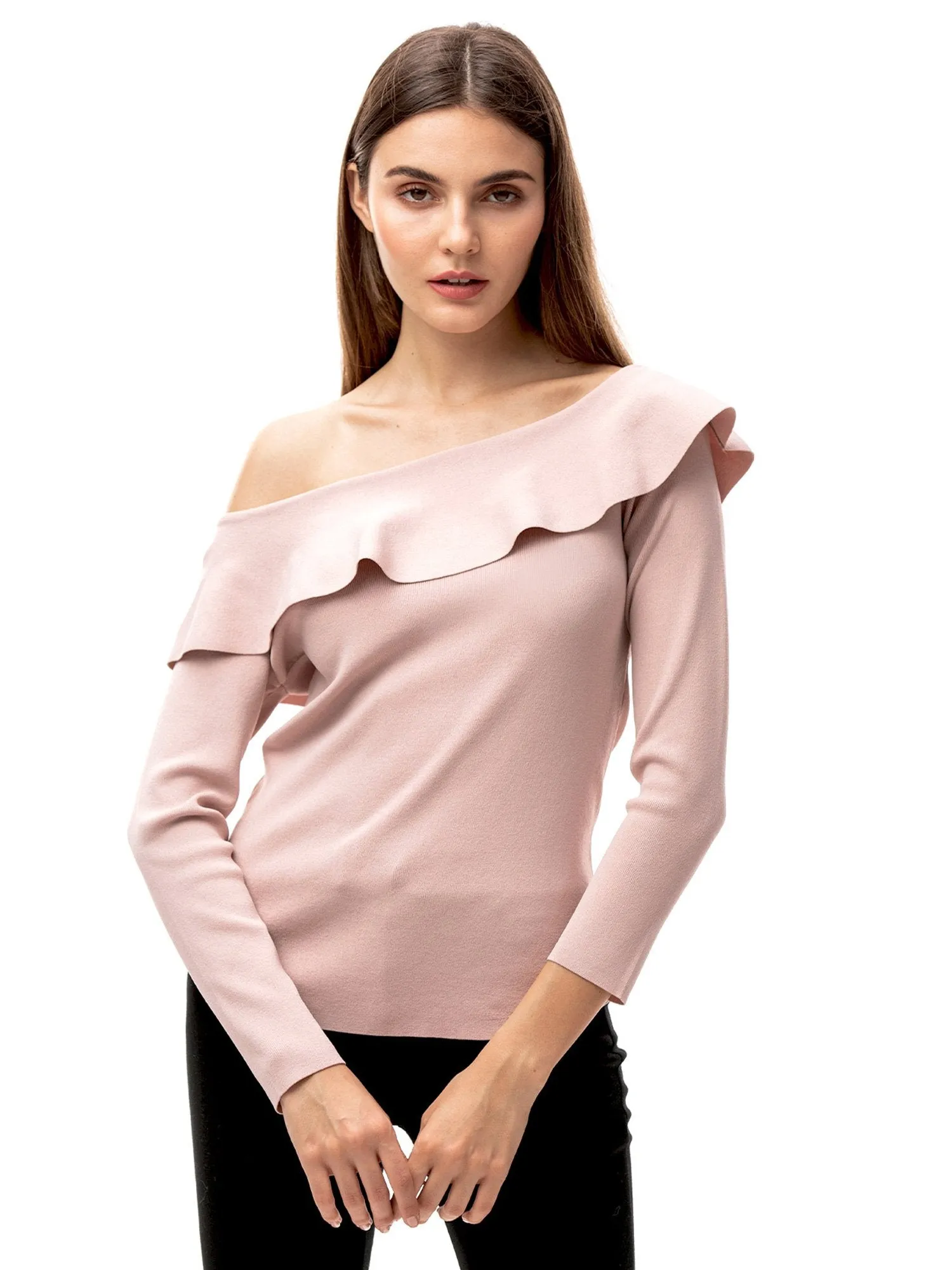 Womens Ruffle Neck Off Shoulder Shirt