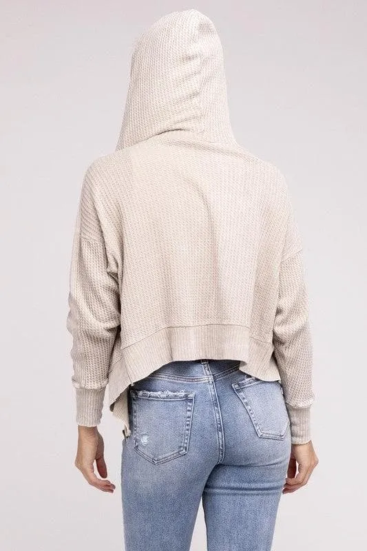 ZENANA Acid Wash Cotton Waffle Hooded Zip-Up Jacket